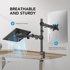 HUANUO Adjustable Monitor Stand, Single Arm Desk Mount for 32 inch Screen and 17 inch Laptop, Heavy Duty Ergonomic Bracket Holds 22lbs