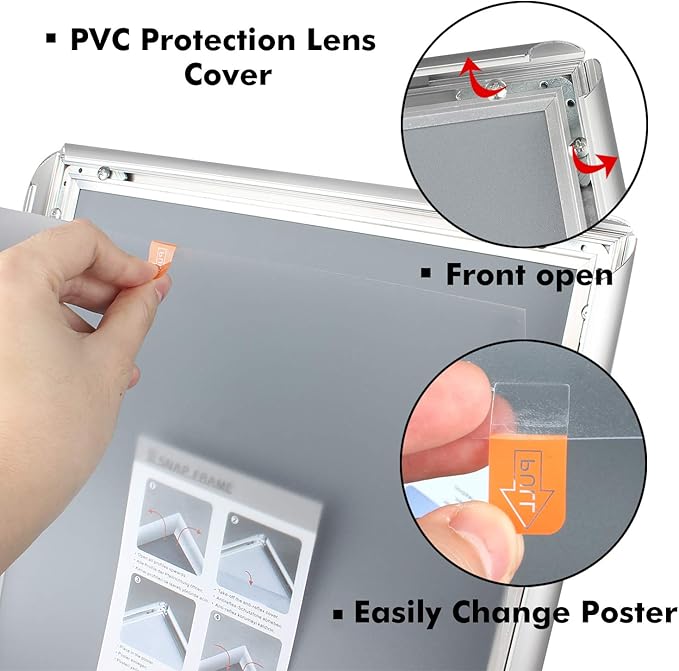 DISPLAYSWORKER Adjustable Poster Sign Stand,Floor-Standing Sign Holder with Heavy Duty Pedestal,Aluminum Snap-Open Frame for 8.5 x 11 Inch, Silver (8.5 x 11)