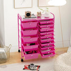 DORTALA 15-Drawer Rolling Storage Cart with Drawers, Rolling Utility Cart w/Removable Drawers & Universal Wheels, Tools Scrapbook Paper Organizer for School, Office, Home, Classroom (Hot Pink)