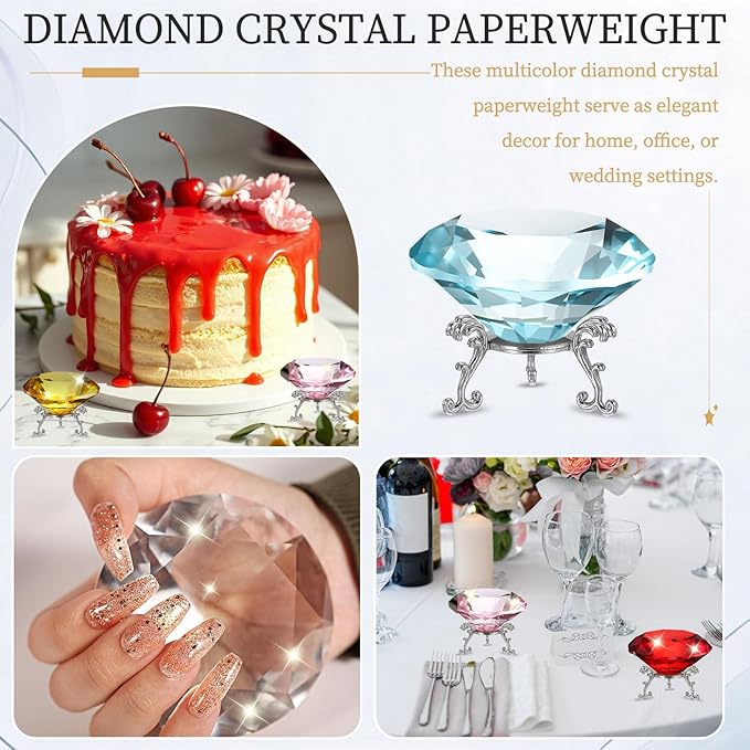 PATIKIL Diamond Crystal Paperweight, 80mm / 3.15" Crystal Paperweight Paper Weight with Silver 19 Metal Base for Home Office Desktop Table Decor Wedding Party Ornaments, Lake Blue