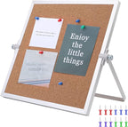 kdafio 9.8"×9.8" Cork Board Bulletin Board, Double Sided Pin Board with Silver Aluminum Border, Desktop Small Cork Board with Stand Suitable for Home, Office, Desk Message Board or Picture Board