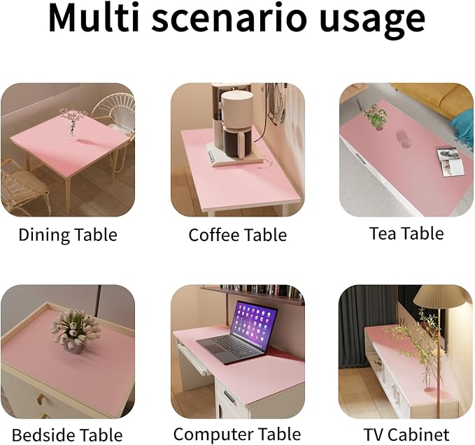 Zinkooat Leather Desk Mat,1.8mm Thick,16x60 Inch Desk Cover,Desk Protector Mat,Dresser Cover Top,XL Desk Mat,Table Top Protector,Dresser Protector Top(Pink+Silvery,16x60)