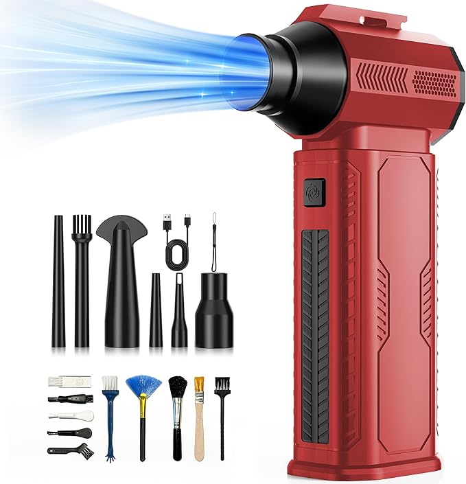 ZOAIVR Compressed Air Duster, 130,000RPM Ultra-Powerful Cordless Electric Air Duster with 8000mAh Rechargeable Battery, 4-Gear Adjustable Air Blower for Keyboard, Computer, Car, Home Cleaning - Red