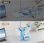 Marbrasse Desk Organizer and Accessories, 3-Tier File Organizer with Drawer and Pen Holder, Small Desktop Organizer and Storage for Workspace Office Supplies White