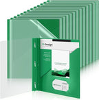 Teling 24 Pcs Clear Front Report Covers with 3 Prongs, Plastic Green Presentation Folders Bulk with 3 Pockets for A4 and Letter Size Paper, 90 Sheet Capacity, Document Covers for School Business