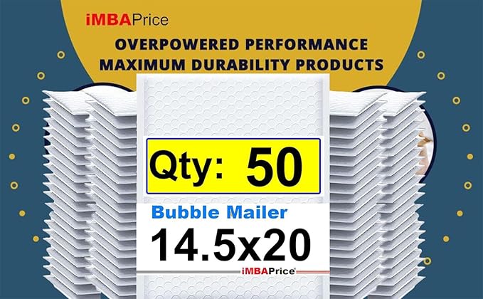 iMBAPrice 14.5x20 Inches White Color Polybubble Bag, 50-Pack Size #7 Self Seal Poly Bubble Mailers Padded Packing Envelopes (Total 50 Bags)