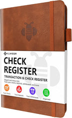 KUMEER Check Register – Elegant Check Registers for Personal Checkbook with Check & Transaction Registers, Hardcover Checkbook Log 5.2x7.6" (Brown)
