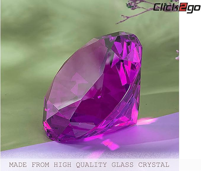 CLICK2GO 3” / 80 mm Dark Purple Diamond Shaped Glass Crystal Paperweight –Home Office Decor & Valentine's Day Gift Wedding Favors Centerpieces Decoration with Gift Box
