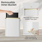 KUK Small Bathroom Trash Can with Lid Soft Close, Step Pedal, 2.6 Gal Stainless Steel Garbage Can with Removable Inner Bucket, Anti-Fingerprint Wastebasket for Office, Bedroom, Toilet (White)