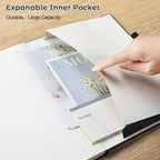 College Ruled Notebook, A4 Hardcover Leather Notebook for Work, Lined Notebook Journal for Women, Men, 192 Thick Paper, Lay Flat, Large Notebook with 2 Pockets, Professional Business Notebook, Black
