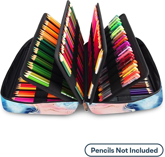 YOUSHARES Organizer Color Pencil 300 Slots - Pen Case Organizer with Handy Wrap & Zipper, Multilayer Holder for Prismacolor Colored Pencils & Gel Pen (Quicksand Pink)