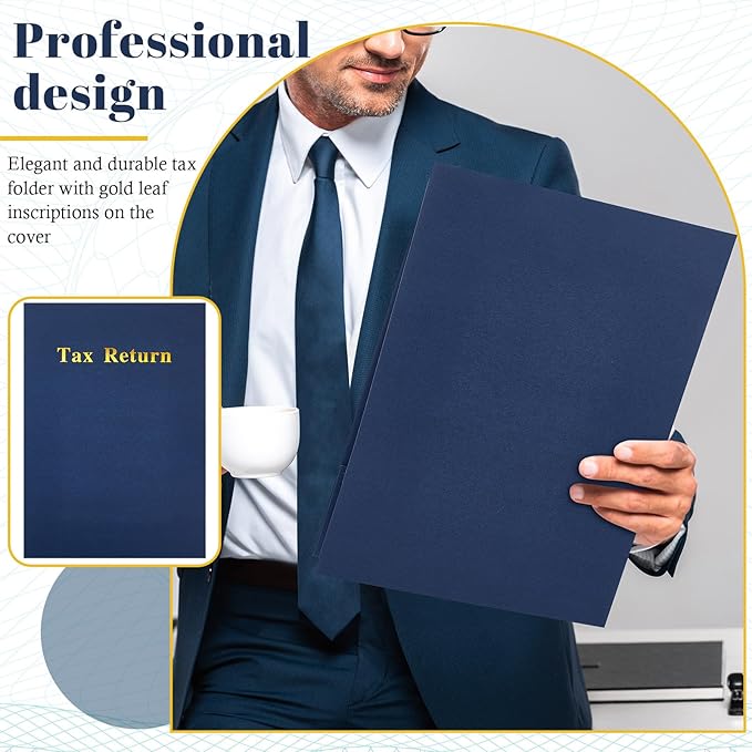 Harloon 40 Pcs Tax Return Folders 12 x 9 Inches 2 Pocket Folders Bulk Gold Foil Stamped Heavyweight Folder, Holds 8 x 11 Inches Letter Size Paper (Blue,Cardboard)