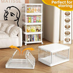 SNSLXH Portable Clear Storage Bins with Lids & Wheels, 24QT Clear Storage Bins with Lids, 4-Tier Plastic Bins with Wheels, Stackable, Magnetic Doors, for Bedroom, Living Room, Office