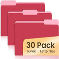 SUNEE File Folders, 30 Pack Manilla Folders 8.5 x 11, Colored File Folder Home Office School Supplies for Documents Files Paper, Red