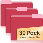 SUNEE File Folders, 30 Pack Manilla Folders 8.5 x 11, Colored File Folder Home Office School Supplies for Documents Files Paper, Red