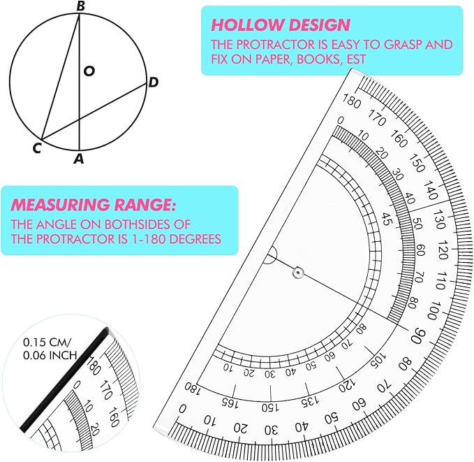Zonon 24 Sets Math Geometry Kit Student 10 Pcs Shatterproof Storage Box Includes Compass, Rulers, Protractor, Eraser, Pencil Sharpener, Lead Refills, Pencil for Back to School Students Class Teacher