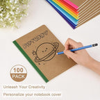 ZCZN 100 Pack Composition Notebooks Bulk, A5 Kraft Cover Lined Journals with Rainbow Spines for School, Business, Work and Daliy Use (100, 10 colors)