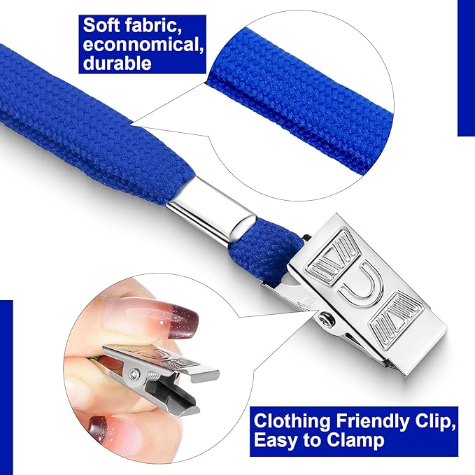 Marspark 200 Sets Clear Name Tags with Lanyard, Lanyards for ID Badges Reusable Strap with ID Holder Plastic Name Badges for Adults Business School Church Conference (Blue)