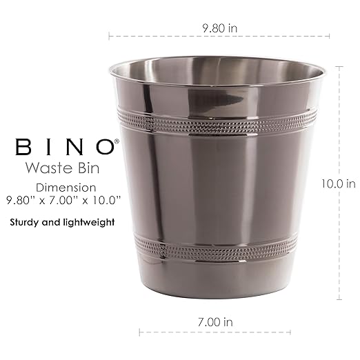 BINO Metal Waste Basket for Home, Office, Bathroom, Dorm, Kitchen and More | Trash Can Bin for Bedroom | Desk Trash Can | Home Essentials