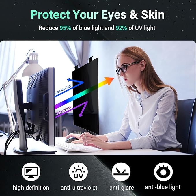 [2 Pack] Magnetic 27 Inch Computer Privacy Screen for 16:9 Aspect Ratio Widescreen Monitor, Hanging Eye Protection Anti Glare Blue Light Computer Monitor Privacy Filter, Removable 27 in Protector Film