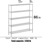 Regal Altair 18" Deep x 72" Wide x 86" Height Wire Shelving Kit | 5-Tier | NSF Commercial Storage Rack Unit