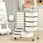 Giantex 15 Drawer Rolling Cart with Drawers, Storage Organizer Cart for Classroom Office School Teacher, Mobile Drawer Cart for Tools, Crafts, Small Printer, Ivory