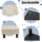 BRIAN & DANY Small Foot Stool, Linen Foot Stools with Legs, Stable Small Footstool for Living Room, Beige