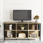 Horizontal Bookshelf Bookcase,6 Cube Storage Organizer with Open Shelf,47 Inch Industrial Low Wide Wood and Metal Cubby shelf,Long shelving unit for Home Office Living Room(Rustic Oak,6 Cube)