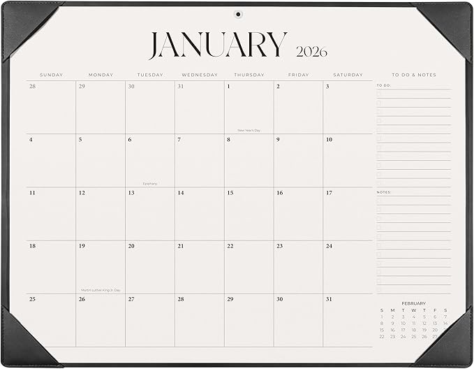 Simplified Desk Calendar 2026-2027 with Desktop Mat, Large Desk Pad Calendar from January 2026 to June 2027, 22 x 17 Inch, Desk Blotter Calendar for Home Office and School, Easy Planning, Black