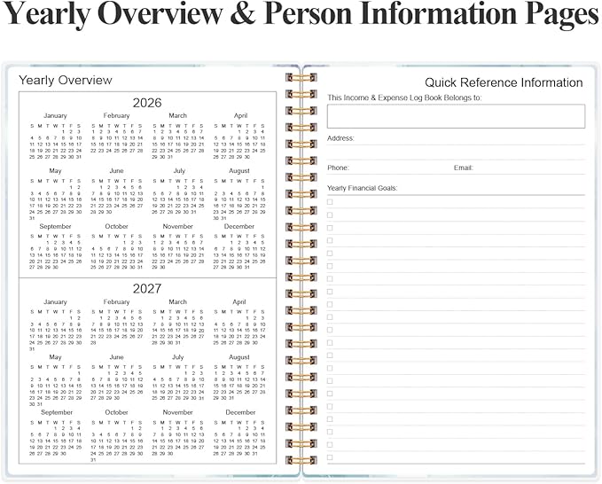 Heveboik Income & Expense Log Book - A5 Income and Expense Tracker for Small Business, Accounting Bookkeeping Tracking for Woman and Man, 5.8" x 8.3", Teal Watercolor