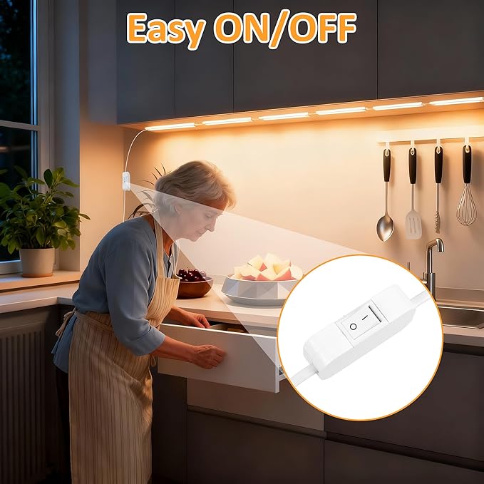 maylit Under Cabinet Lighting Plug in, 6Pcs 14 Inch Linkable Ultra Bright LED Light Bars, Renter Friendly Lamp, Wired 110V 120V Indoor Lights for Kitchen Cabinet, Counter, Workbench, Shelf, Warm White