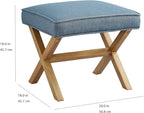Amazon Basics Small Ottoman Foot Rest, Mid-Century Modern X Square Polyester Foot Stool, Indigo Blue, 20"W x 18"D x 18"H