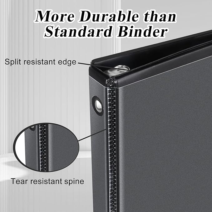 CIXILDTS 2" 3 Ring Binder, Standard 2-inch Round Ring Binder Fit Letter Size Paper, Presentation View Binders, Black, 6-Pack