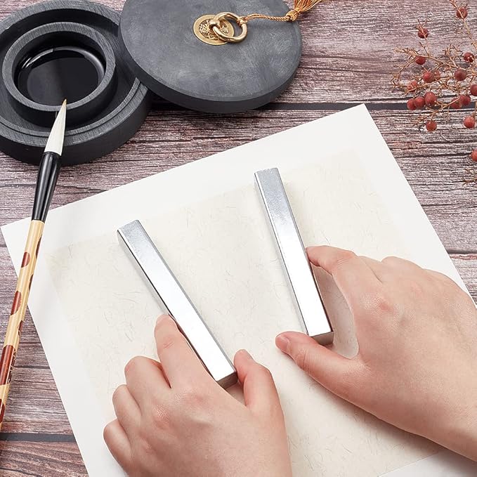 PH PandaHall 2pcs Chinese Calligraphy Paperweight, Iron Paper Weight Cast Heavy Map Paper Weights for Calligraphy Painting Writing Drawing Beginners Professional Offcice Desk