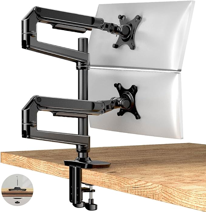 Ergounion Dual Monitor Mount, Holds Screens up to 40 Inches and 25 lbs, Fully Adjustable Dual Monitor Arm with C-Clamp and Grommet Base, Aluminum, Black