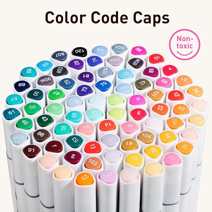 WELLOKB Alcohol Markers Set, 80 colors Alcohol Based Dual Tip, Broad and Brush Tip for Adult Coloring Books, Drawing, Sketching