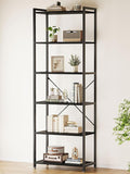 Casaottima Book Shelf, 6 Tier Tall Bookshelf, Modern Wood Bookcase Shelves for Bedroom, Industrial Display Shelf for Living Room Home Office Kitchen, Standing Shelving Unit Storage Organizer, Black