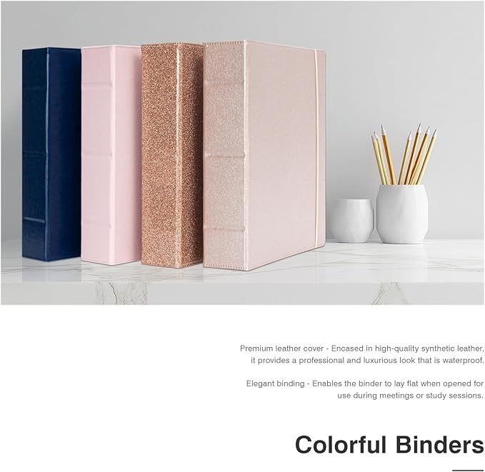 Ospelelf Vintage Hardcover 3 Ring 2 inch Leather Binder, Professional Binders Organizer Suitable for Letter Size Documents, Binder Dividers with Tabs, Faux Glitter Pink Leather