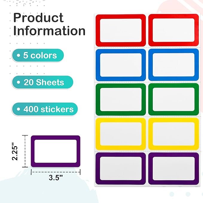 L LIKED 400 Stickers - 3.5" x 2.25"Colors Plain Name tag Labels with Perforated Line for School Office Home (Blank - 400 Labels)