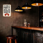 Funny Vintage Redhead Metal Sign –“IT’S NOT A PARTY UNTIL THE REDHEAD SHOWS UP” Retro Wall Decor for Home Bar, Game Room, or Party Space – Humorous Gift for Redheads, Friends, and Fun Lovers (Redhead)