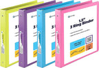 3 Ring Binder 1.5 Inch, 1 ½ inch Binder Clear View Cover with 2 Inside Pockets, Colored School Supplies Office and Home Binders Pink, Blue, Purple, Green (4 Pack) – by Enday