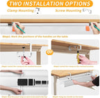 SUREUP9 No Drill Under Desk Cable Management Tray, 28" Cord Organizer with Clamp, Fabric Cable Management for Standing Desks, Ideal for Home & Office - White