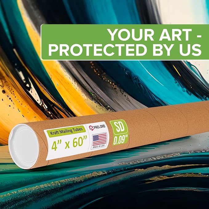 Paclord 4" x 60" Reinforced Kraft Paper Mailing Tube, Pack of 6 Tubes with 12 Caps – Secure USPS Approved Poster Tube – Cardboard Tube for Shipping and Storing Posters, Prints, Artwork, or Documents