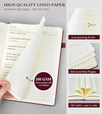 PERCUN A4 Lined Journal Notebook，365 Page Large Leather Journals for Writing Women Men，Hardcover Notebook with 100Gsm Thick Pages for Travel，Work，School，College Ruled, Daily Diary (8.5" x 11.4")