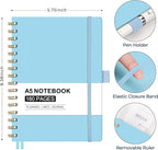 AHGXG Spiral Journal Notebook, 160 Lined Pages, A5 Medium Size (5.7'' x 8.3''), for Men & Women, Journaling, Writing, Work & Office, Hardcover, 100 GSM Thick Paper (Light Blue)