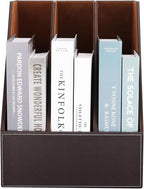 KINGFOM Desktop Wooden Leatherette Magazine File Holder-Organizer-3 Compartment Stand Rack-Papers Storage Box (brown)