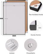 Lightomorrow Bulletin Board 30 x 20 inches, Lavender Gray Pin Board, Black Aluminum Framed Fabric Cork Board with 10 Push Pins