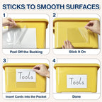 H4D 24 Pack Labels for Storage Bins, 4" x 6" Plastic Clear Adhesive Index Card Holders, Tote Label Pockets for Organizing Storage, Library Card, Shelves