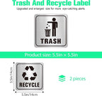 2PCS Recycle Stickers for Trash Bins, Self-Adhesive Waterproof Brushed Silver Trash and Recycling Stickers for Trash Can, Kitchen, Office, Garbage Bin Indoor, Outdoor Use