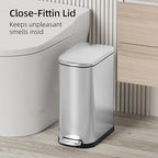KUK Slim Bathroom Trash Can with Lid, 2.6 Gallon (10 L) Stainless Steel Step Small Garbage Can with Removable Inner Bucket, Soft Close, Anti-Fingerprint Finish (Silver)
